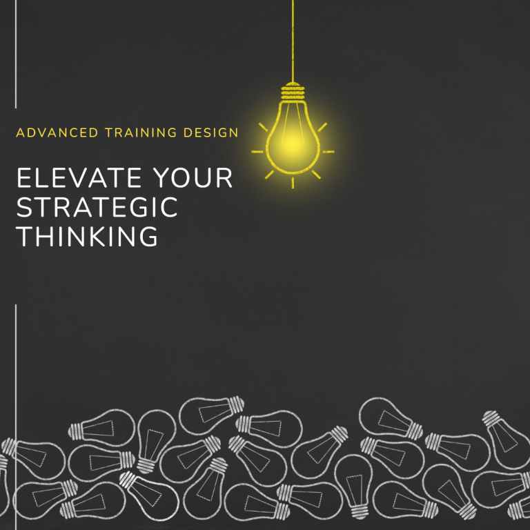 Lightbulb icon with the text "Elevate Your Strategic Thinking" on a dark background.
