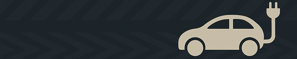 Stylised silhouette of an electric car with a charging plug.