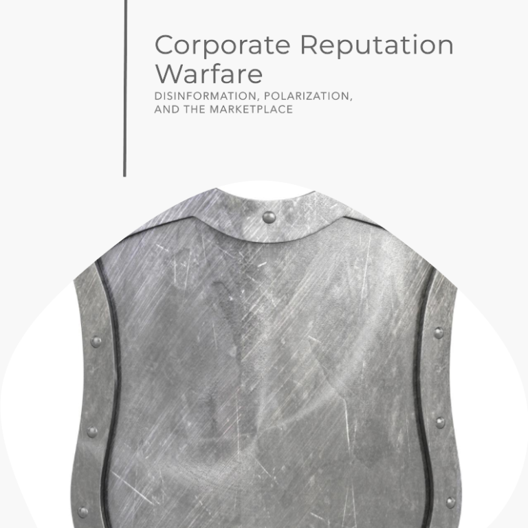 A grey shield symbolising corporate reputation and conflict in the marketplace.