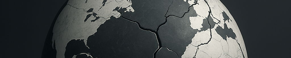 A stylised globe with visible cracks, depicting a fractured Earth.