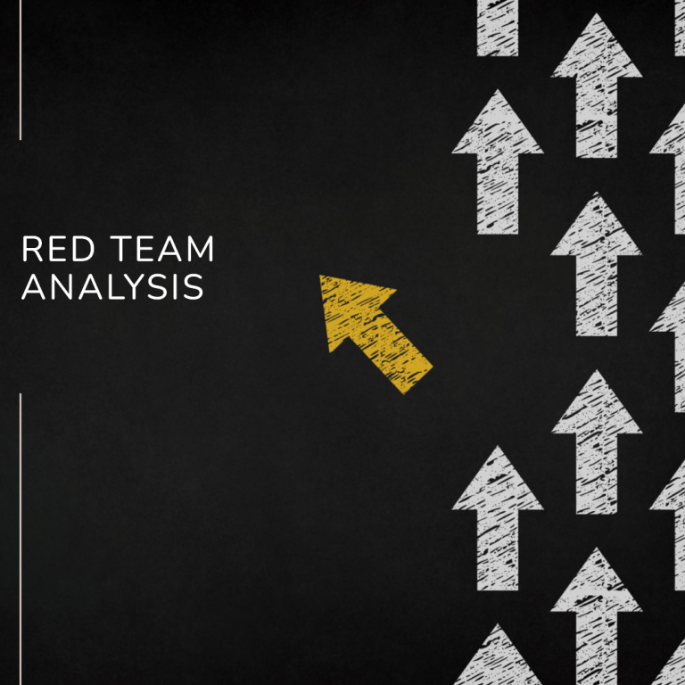 Stylised arrows pointing right, with one highlighted in yellow, alongside the text "RED TEAM ANALYSIS."